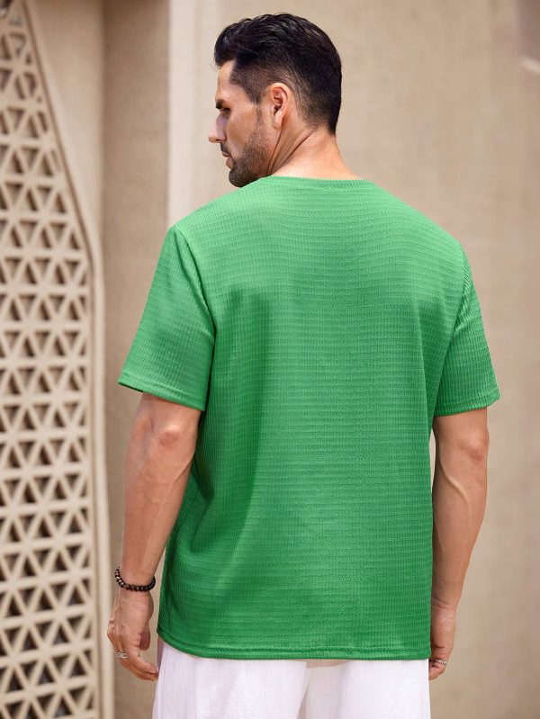 Green Textured Knit Short Sleeve T-Shirt