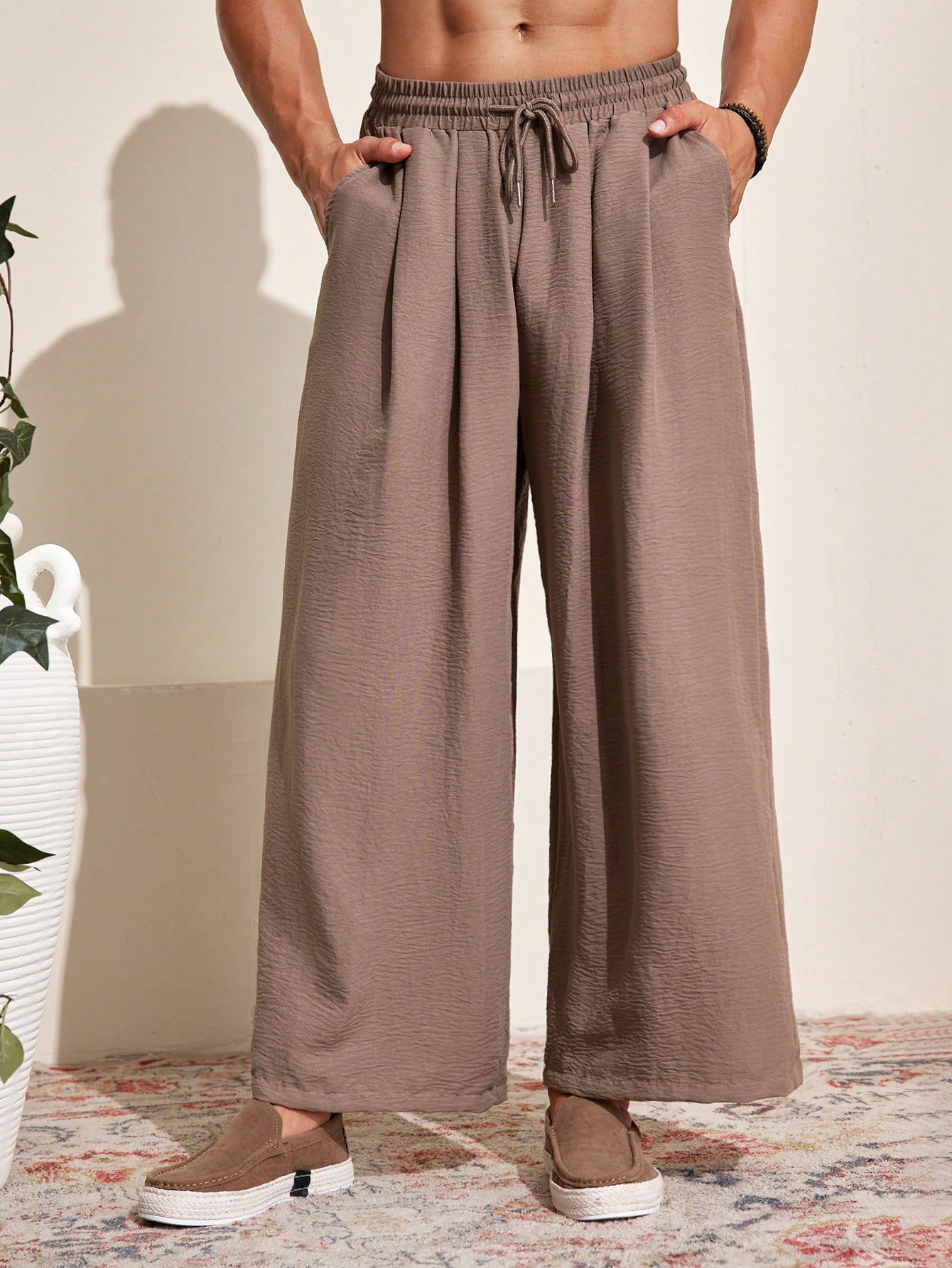 Men Drawstring Waist Wide Leg Pants For Dailywear