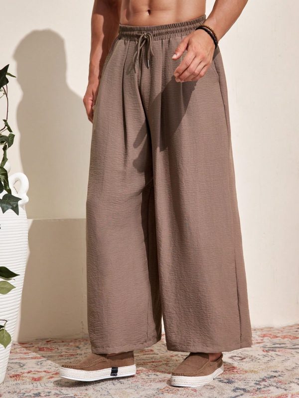 Men Drawstring Waist Wide Leg Pants For Dailywear