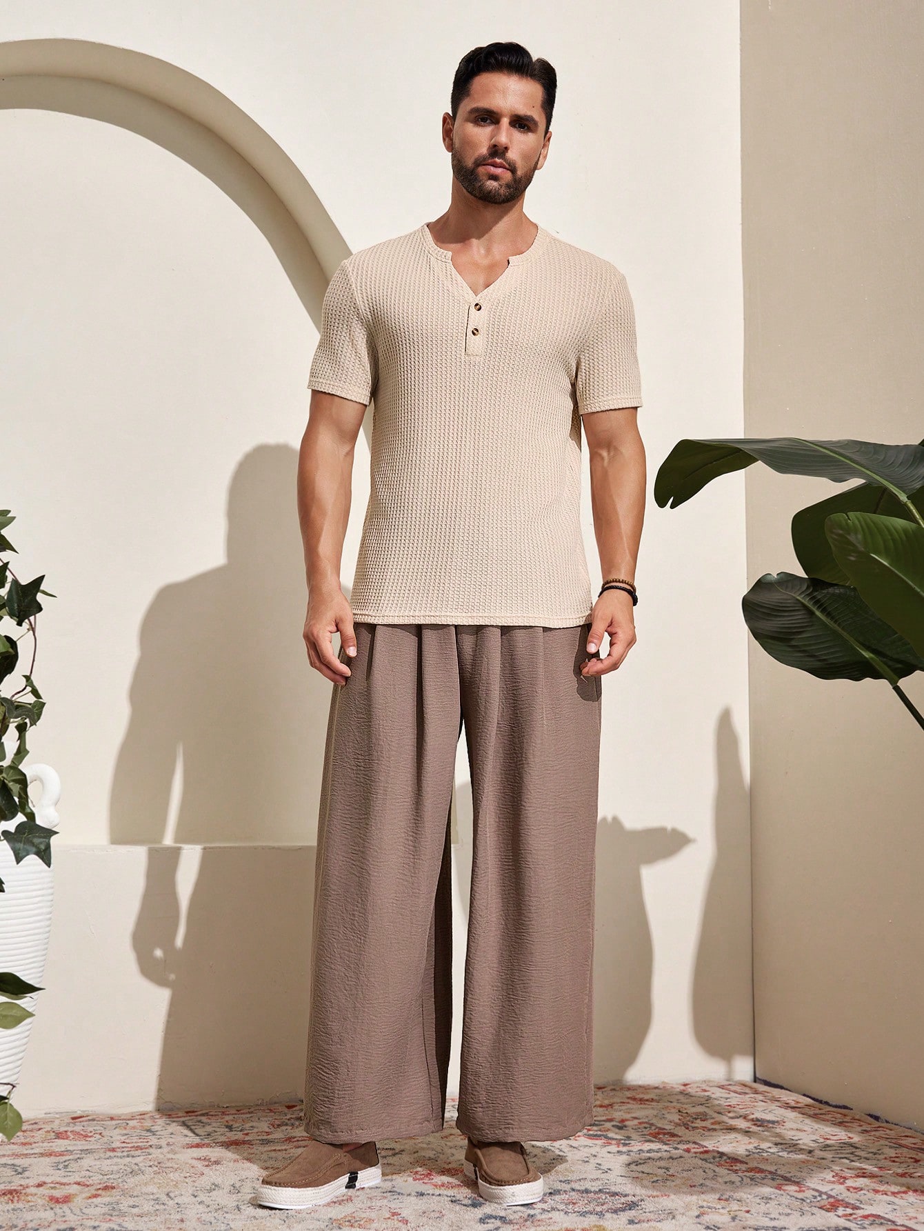 Men Drawstring Waist Wide Leg Pants For Dailywear