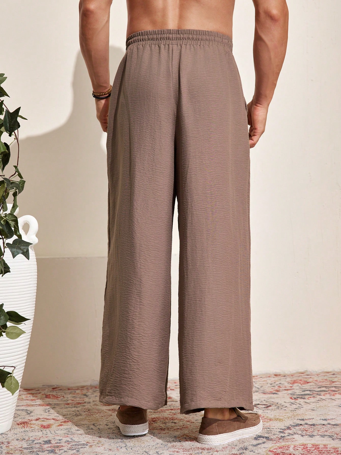 Men Drawstring Waist Wide Leg Pants For Dailywear