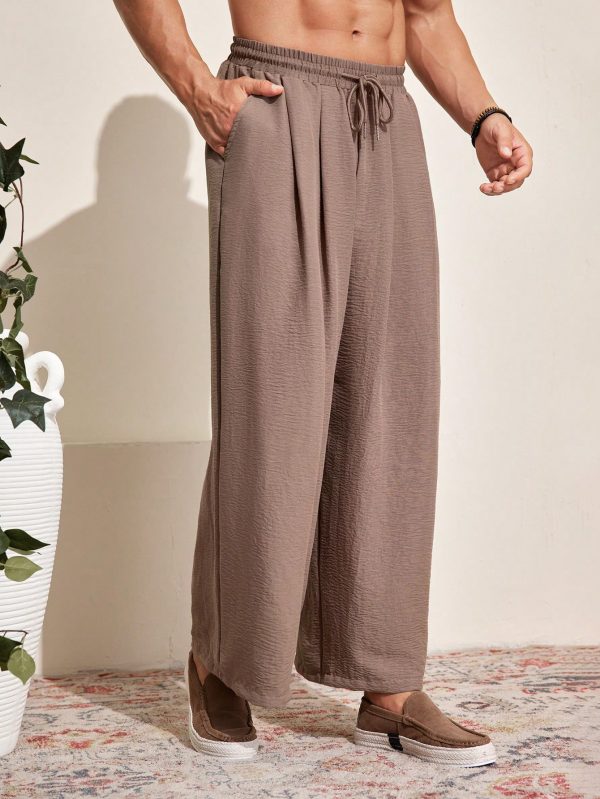 Men Drawstring Waist Wide Leg Pants For Dailywear