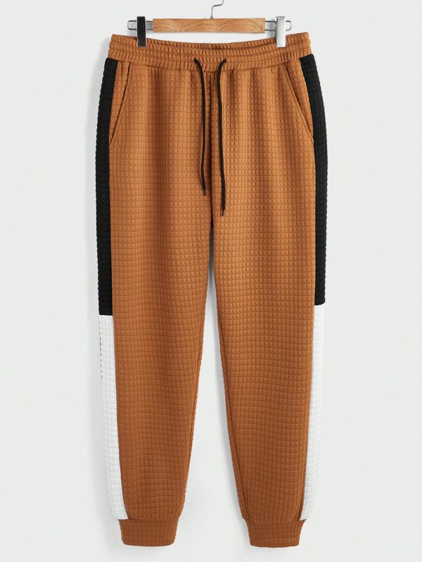 Men's Casual Patchwork Hooded Sweatshirt And Pants Set, Autumn