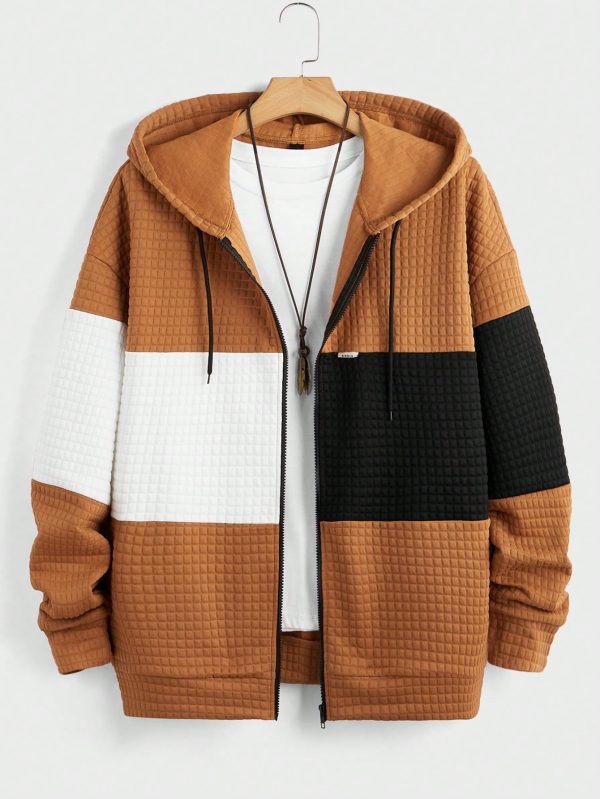 Men's Casual Patchwork Hooded Sweatshirt And Pants Set, Autumn