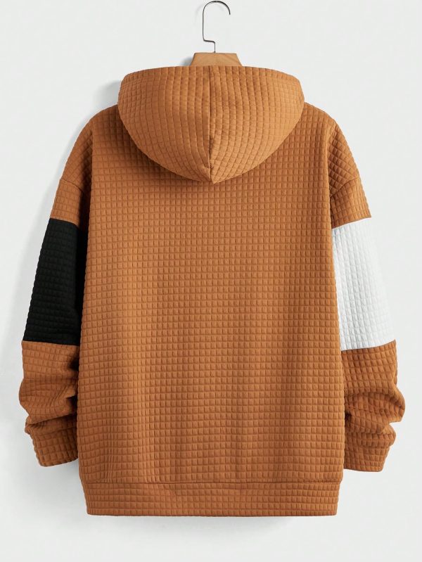 Men's Casual Patchwork Hooded Sweatshirt And Pants Set, Autumn