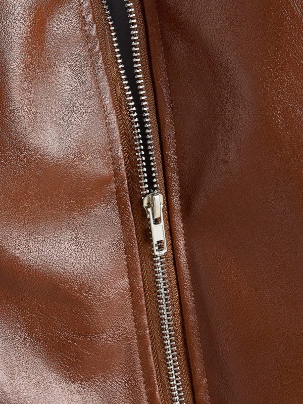 Men's Spring & Autumn Long Sleeve Stand Collar Faux Leather Zipper Jacket