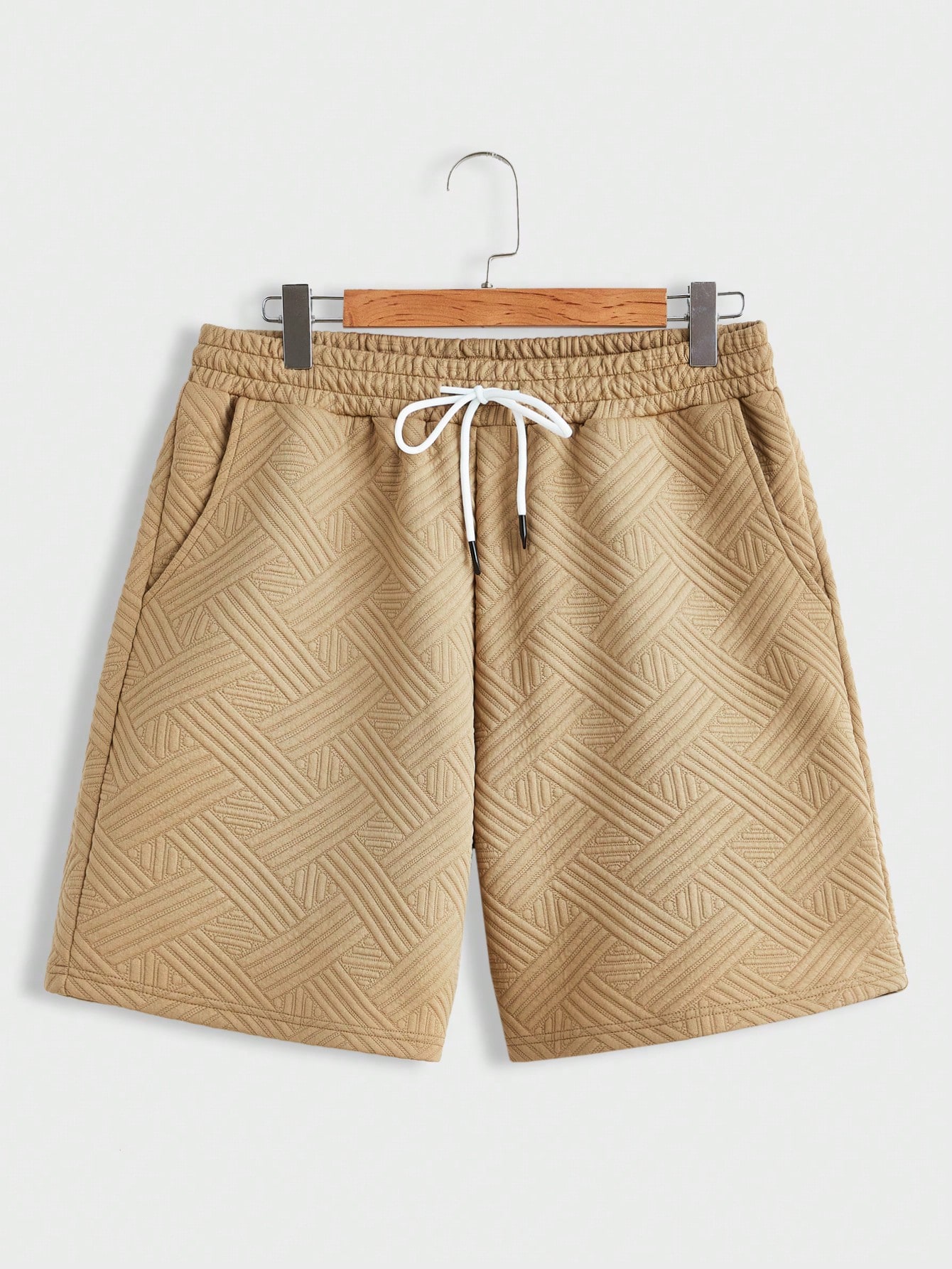 Men Solid Color Round Neck Short-Sleeved T-Shirt And Drawstring Pocket Shorts Set