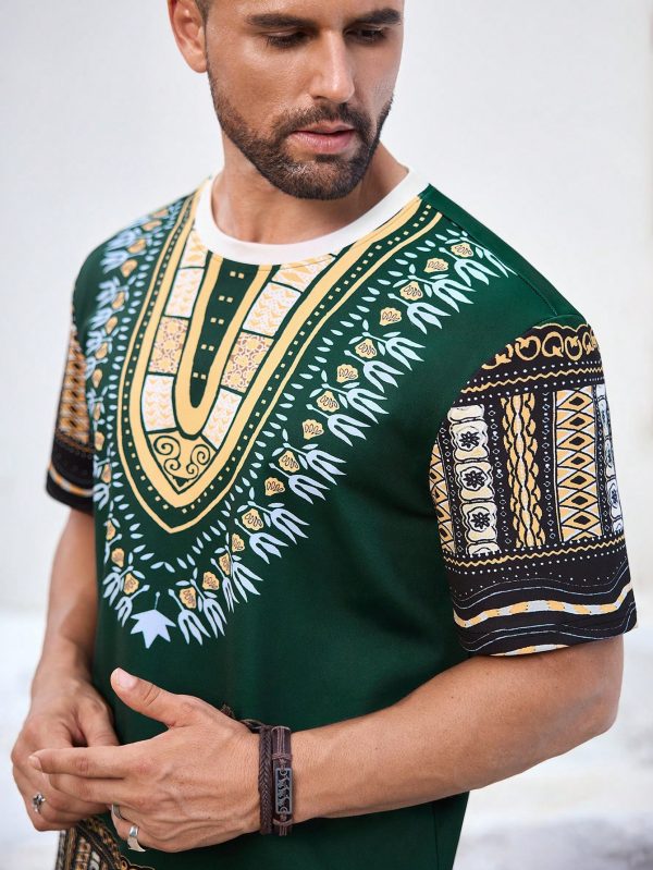 Men's Retro Print T-Shirt Set, Comfortable & Breathable For Casual, Daily & Festival Wear