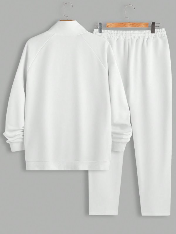 Men's Casual Contrast Trim Printed Sweatshirt And Sweatpants Set, Spring And Autumn