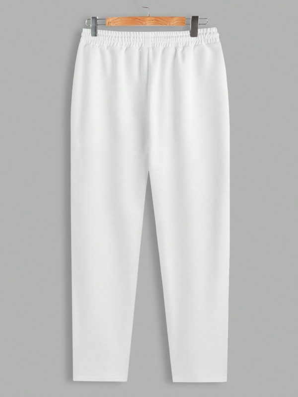 Men's Casual Contrast Trim Printed Sweatshirt And Sweatpants Set, Spring And Autumn