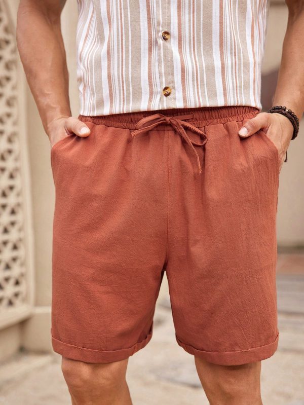 2pcs Men's Button-Down Short Sleeve Striped Shirt Top And Pocket Casual Shorts Set