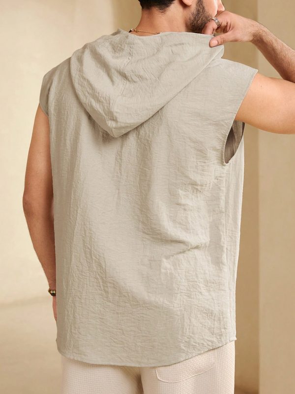 Men's Summer Solid Color Workwear Hooded Short Sleeve Casual Shirt With Pockets
