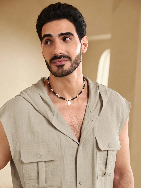 Men's Summer Solid Color Workwear Hooded Short Sleeve Casual Shirt With Pockets