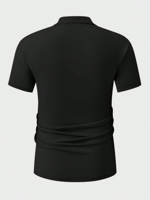 Men's Solid Color Half-Placket Zipper Short Sleeve Polo T-Shirt And Drawstring Waist Shorts Set, Summer