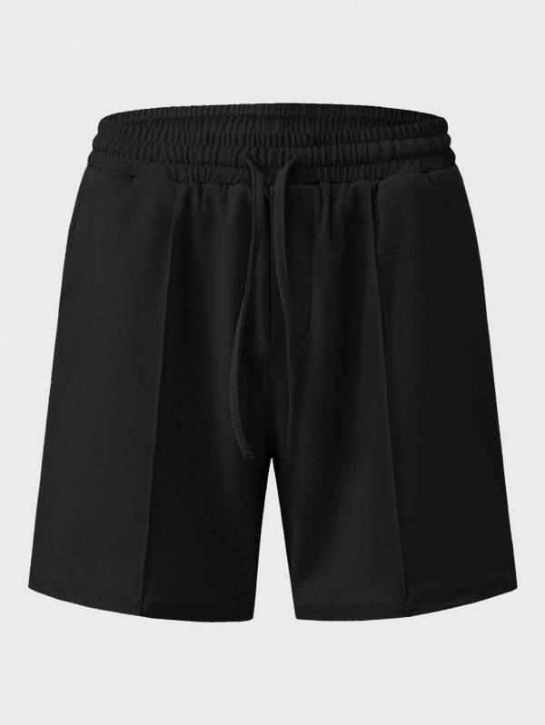 Men's Solid Color Half-Placket Zipper Short Sleeve Polo T-Shirt And Drawstring Waist Shorts Set, Summer
