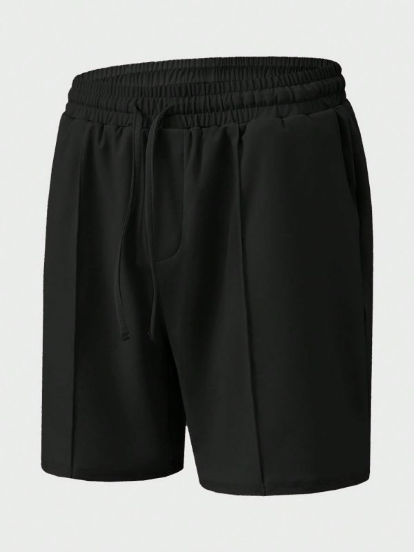 Men's Solid Color Half-Placket Zipper Short Sleeve Polo T-Shirt And Drawstring Waist Shorts Set, Summer