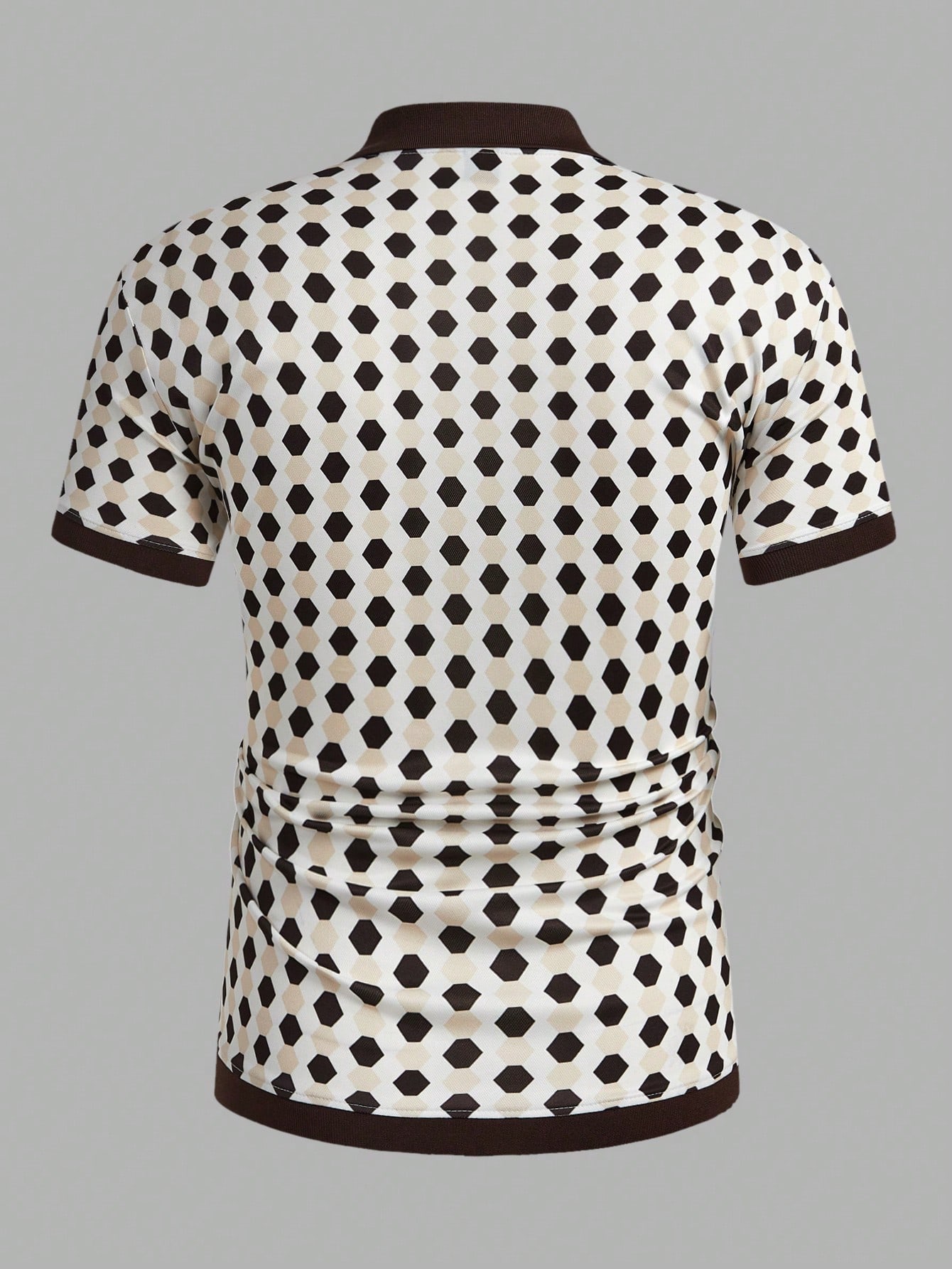 Men Summer Geometric Print Zipper Half-Placket Color Block Short-Sleeved Casual And Business Polo Shirt