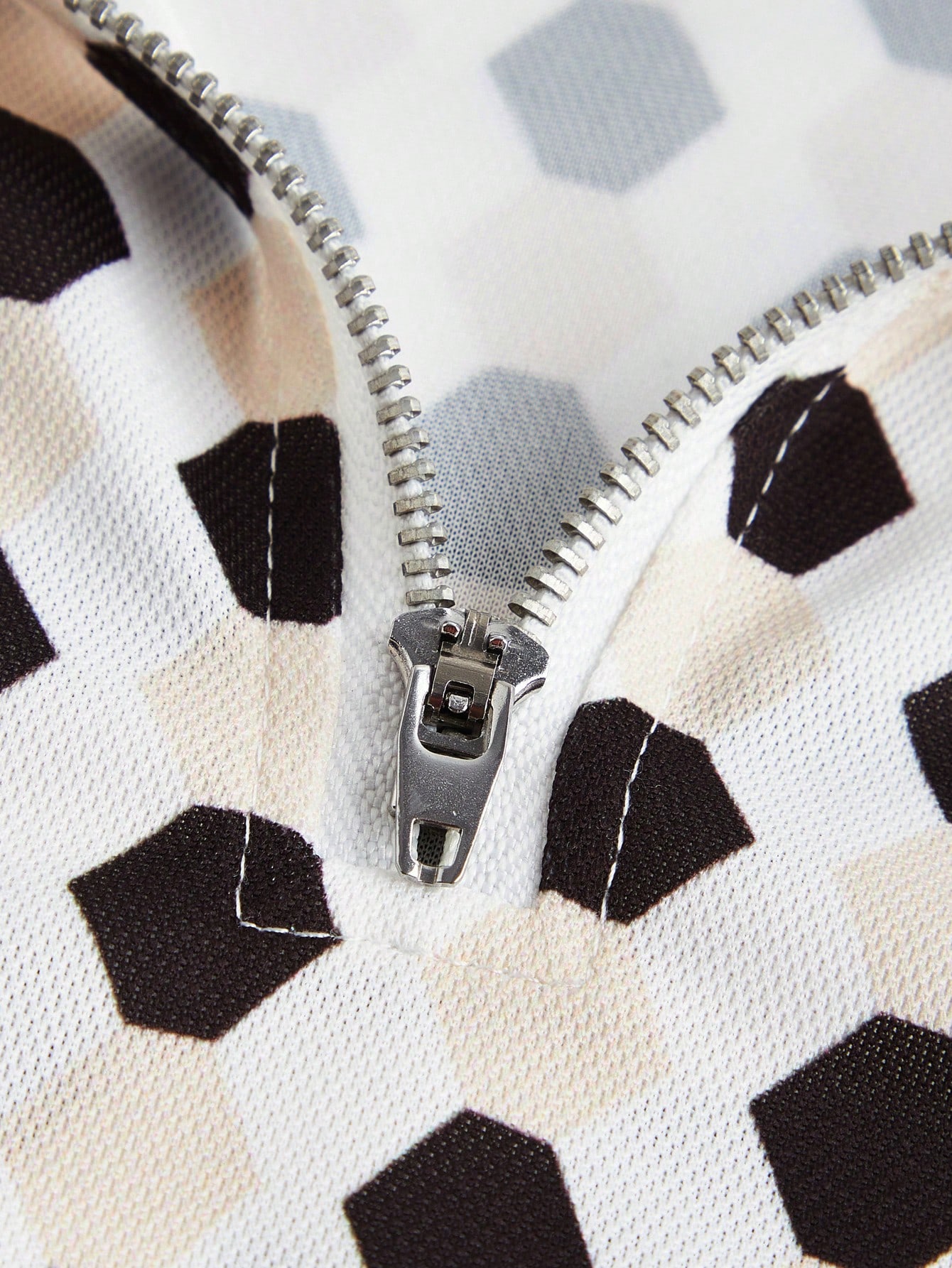 Men Summer Geometric Print Zipper Half-Placket Color Block Short-Sleeved Casual And Business Polo Shirt