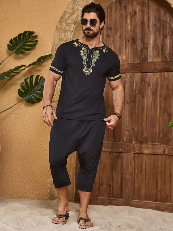 Printed Notched Collar Lounge Set