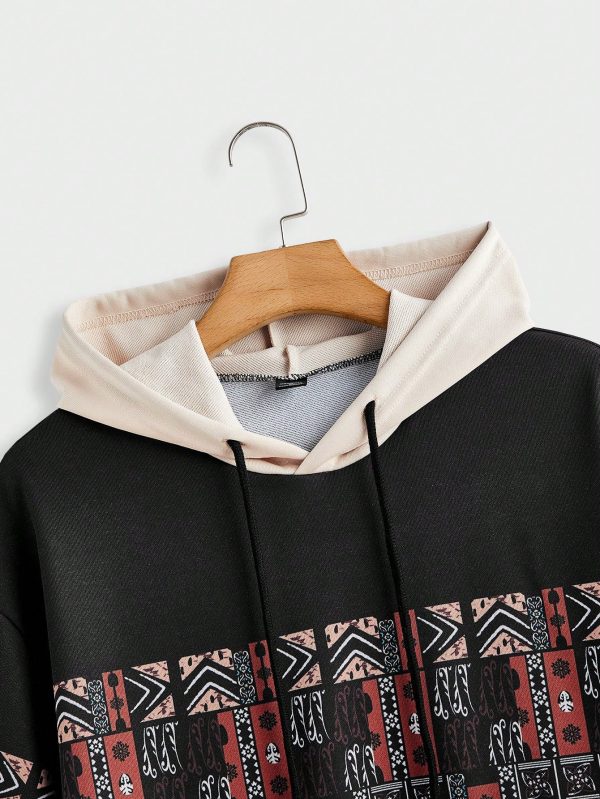 Men's Short Sleeve HoodedPatchwork Sweatshirt