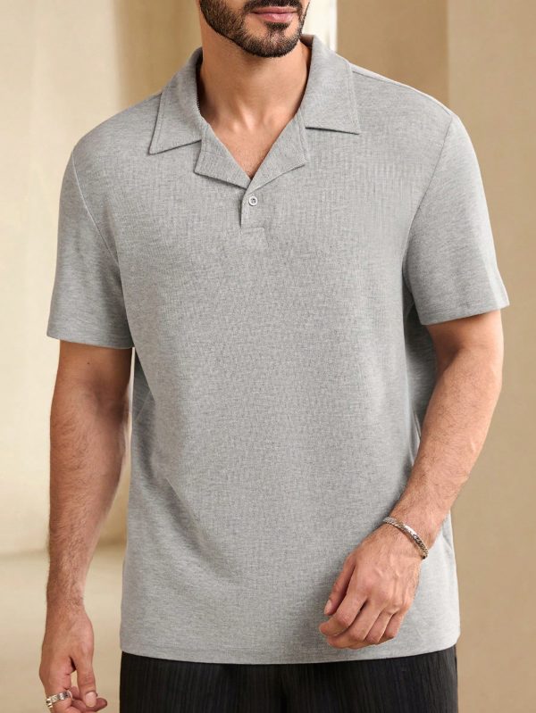 Men Summer Solid Color Short Sleeve Casual Commuter Polo Shirt