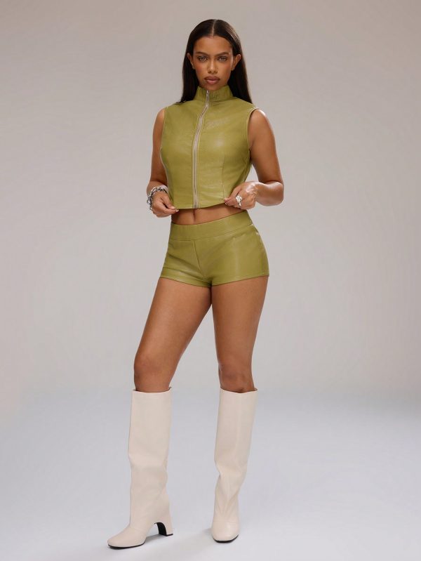 Faux Leather Low Rise Mini Shorts