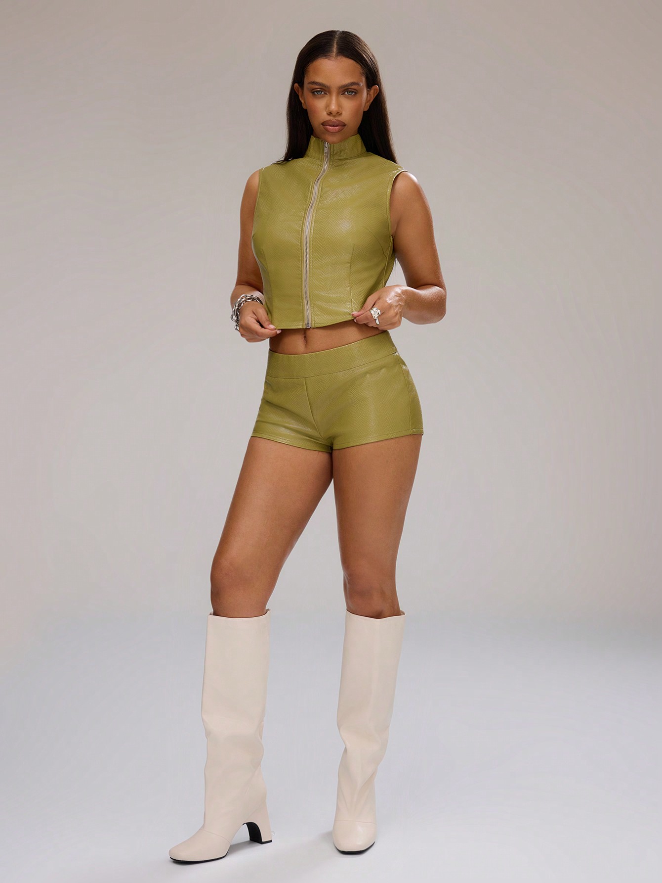 Faux Leather Low Rise Mini Shorts