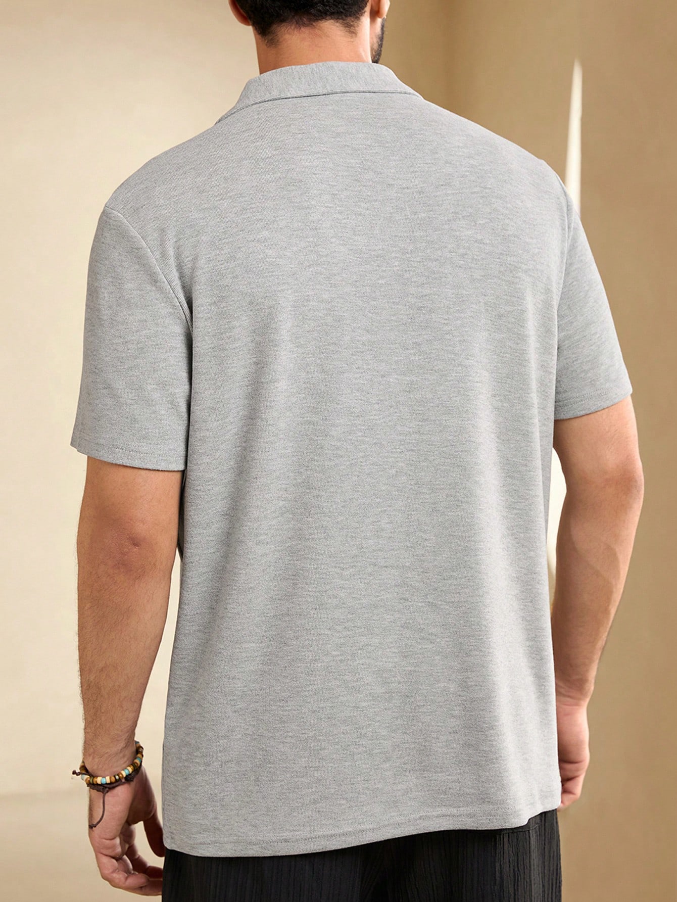 Men Summer Solid Color Short Sleeve Casual Commuter Polo Shirt