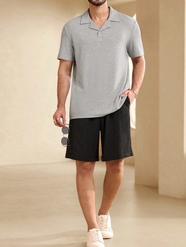 Men Summer Solid Color Short Sleeve Casual Commuter Polo Shirt