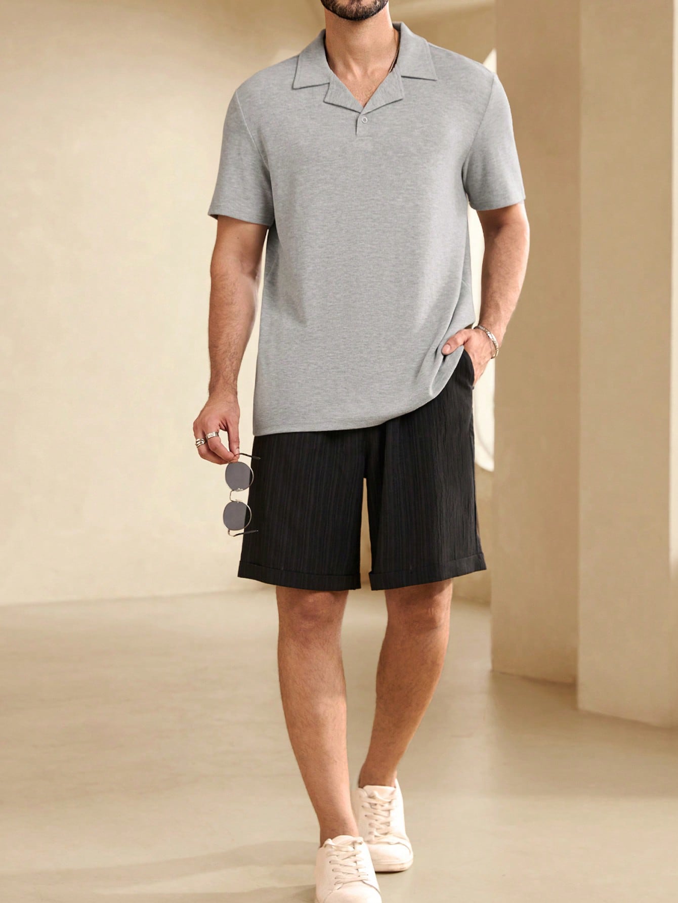 Men Summer Solid Color Short Sleeve Casual Commuter Polo Shirt