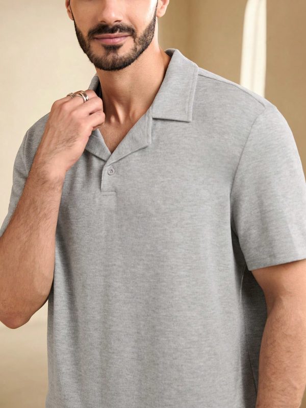 Men Summer Solid Color Short Sleeve Casual Commuter Polo Shirt