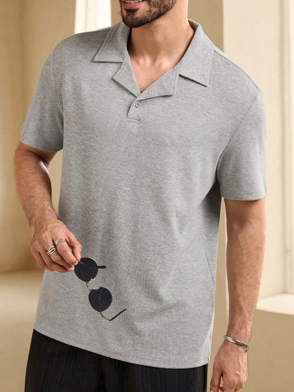 Men Summer Solid Color Short Sleeve Casual Commuter Polo Shirt