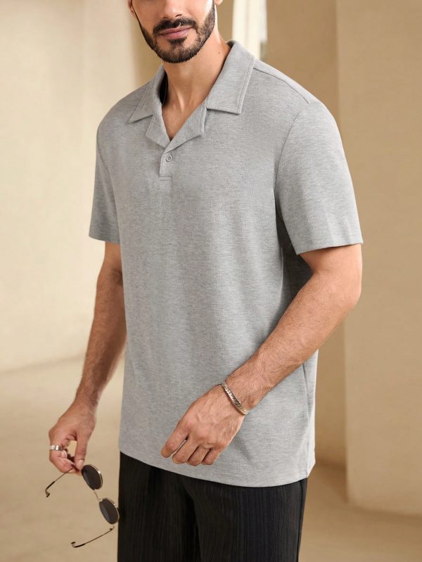 Men Summer Solid Color Short Sleeve Casual Commuter Polo Shirt