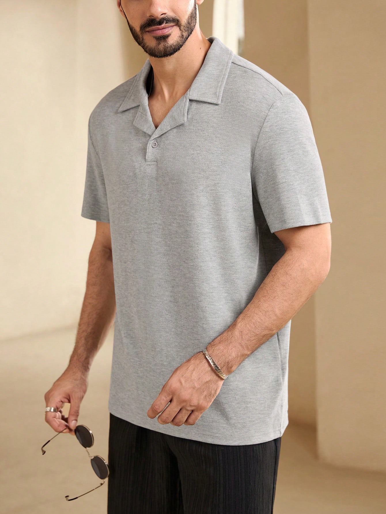 Men Summer Solid Color Short Sleeve Casual Commuter Polo Shirt