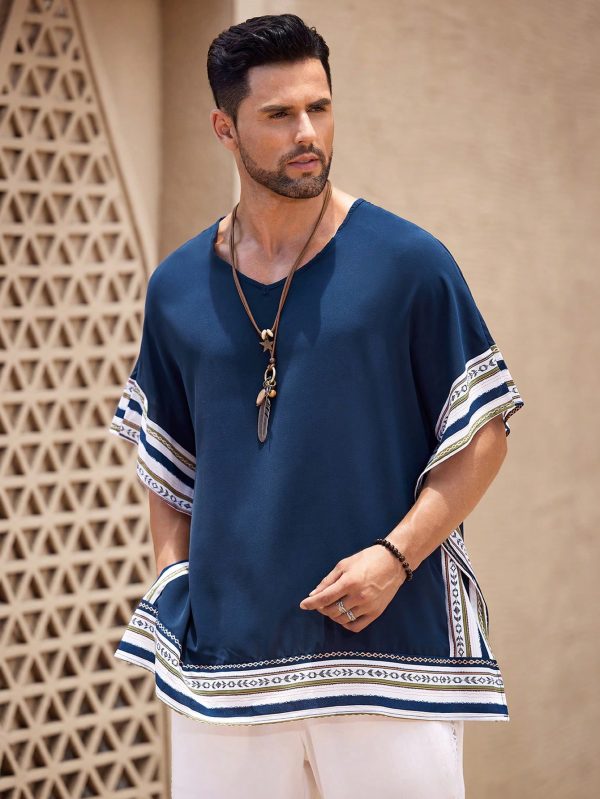 Men's Vintage Style Patchwork Print Round Neck Short Sleeve Shirt