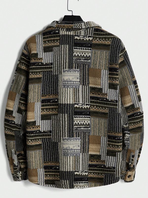 Men's Button-Up PlushPrinted Long Sleeve Fashionable Jacket Coat For Daily Wear