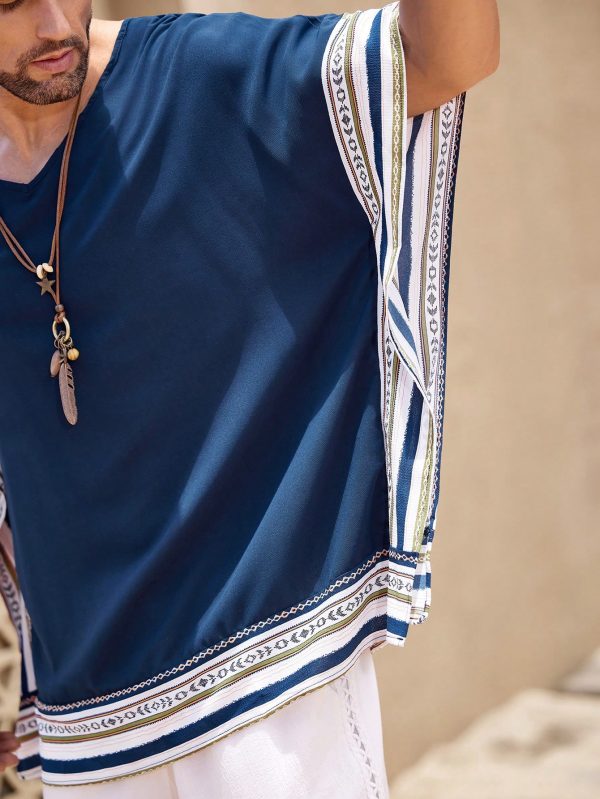 Men's Vintage Style Patchwork Print Round Neck Short Sleeve Shirt