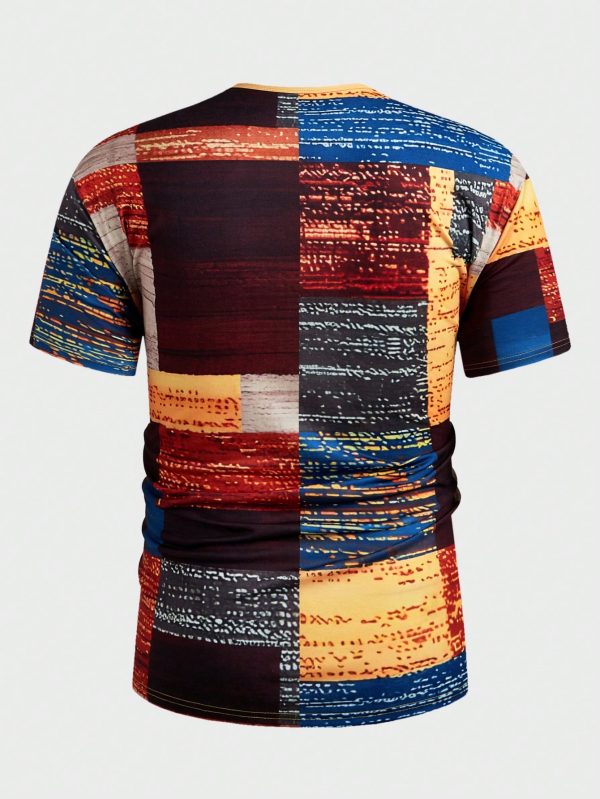 Men's Casual Henry Neck Short Sleeve T-Shirt, Multi-Color, Summer