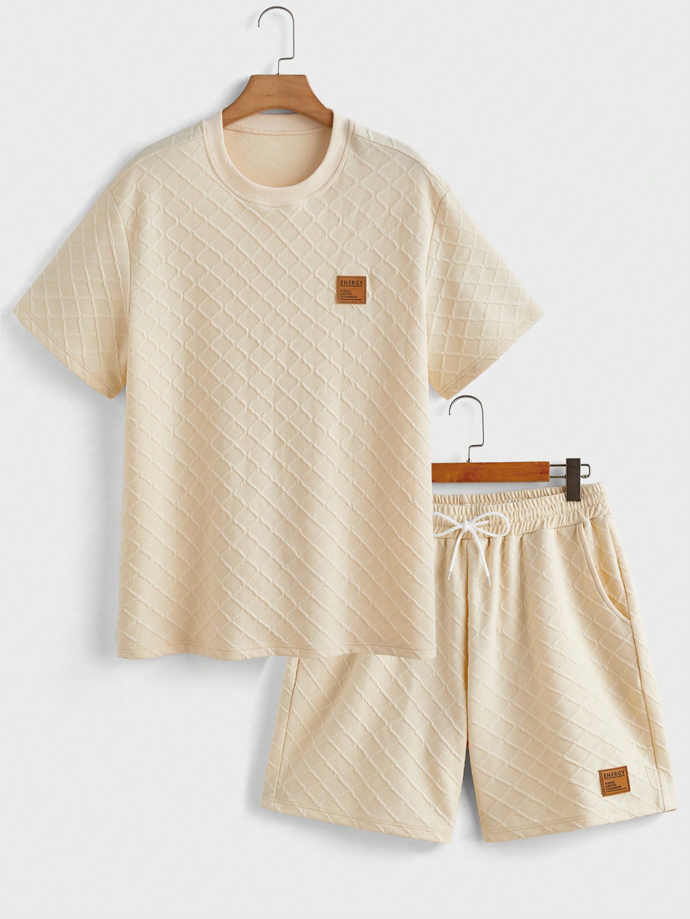 Men Summer Round Neck Short-Sleeved T-Shirt And Drawstring Waist Shorts Set