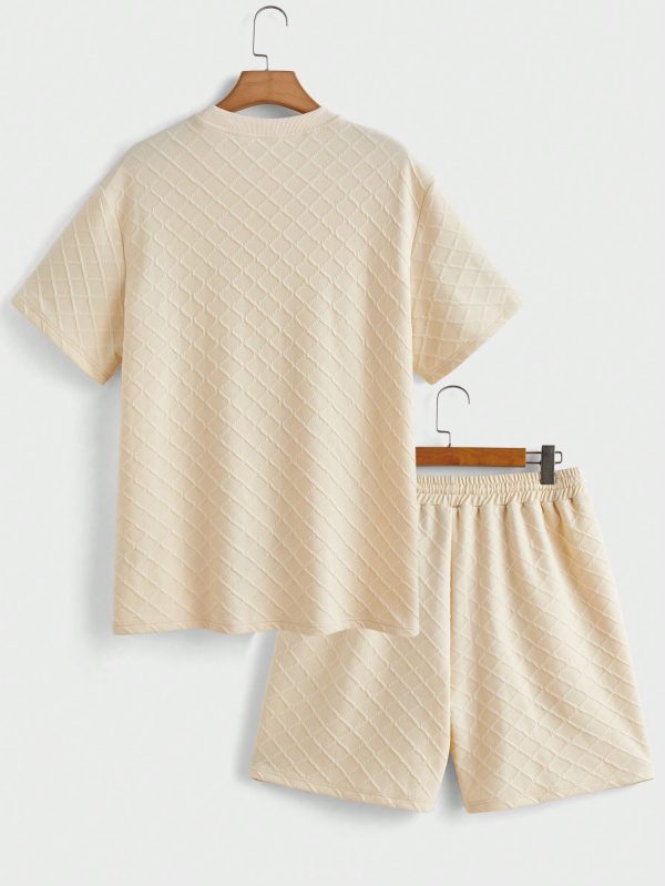 Men Summer Round Neck Short-Sleeved T-Shirt And Drawstring Waist Shorts Set