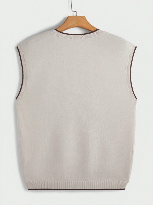 Men's V-Neck Sleeveless Simple Knit Sweater Vest, Casual Daily Wear