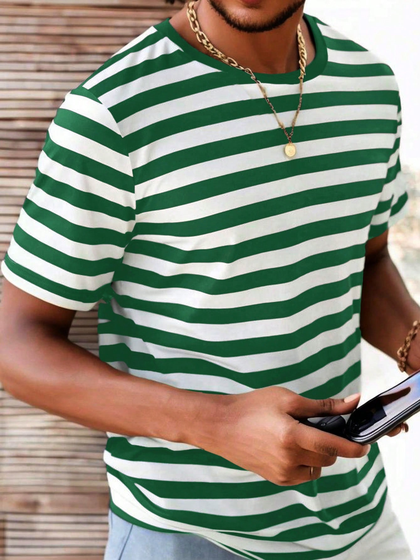 Men Summer Casual Color-Block Striped Short Sleeve T-Shirt
