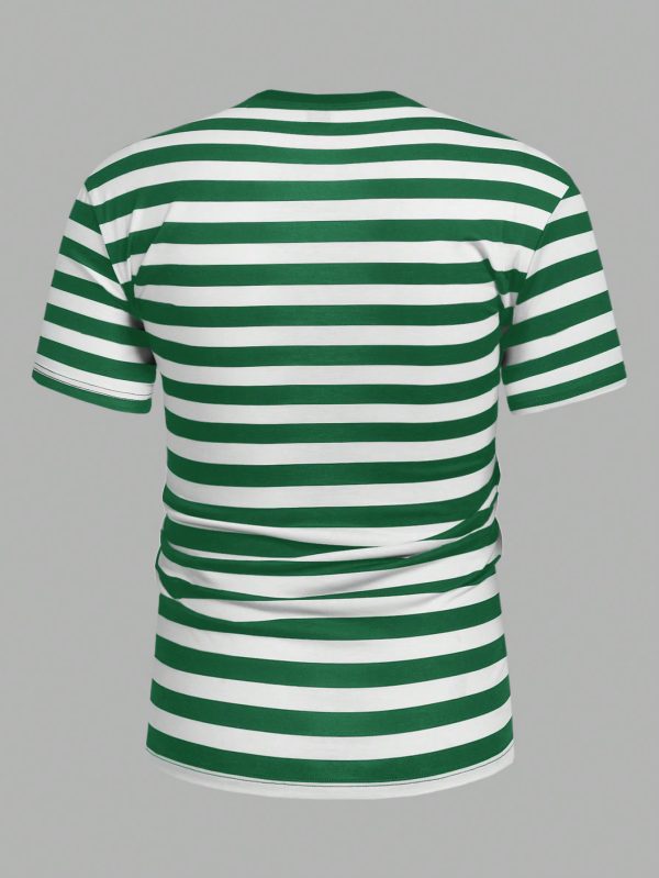 Men Summer Casual Color-Block Striped Short Sleeve T-Shirt