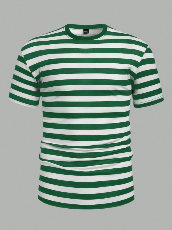 Men Summer Casual Color-Block Striped Short Sleeve T-Shirt