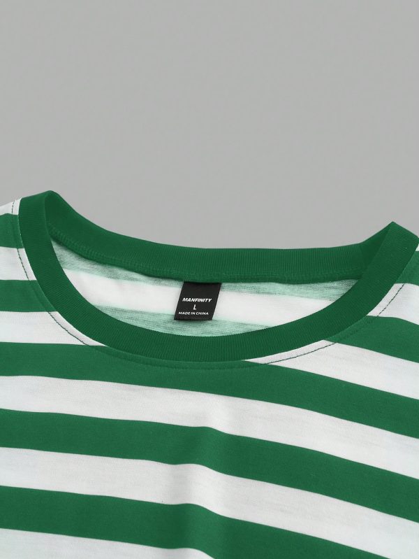Men Summer Casual Color-Block Striped Short Sleeve T-Shirt