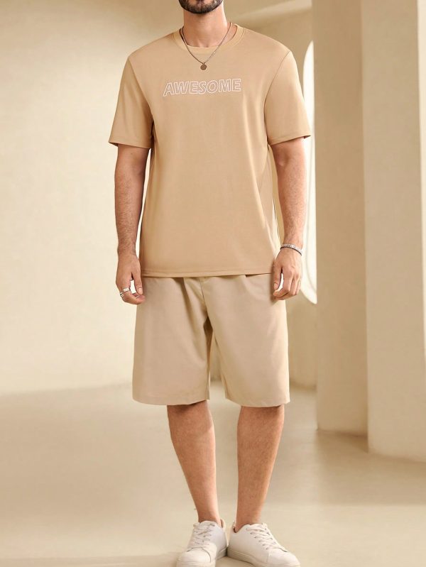 Men Summer Letter Print Round Neck Short Sleeve Casual T-Shirt