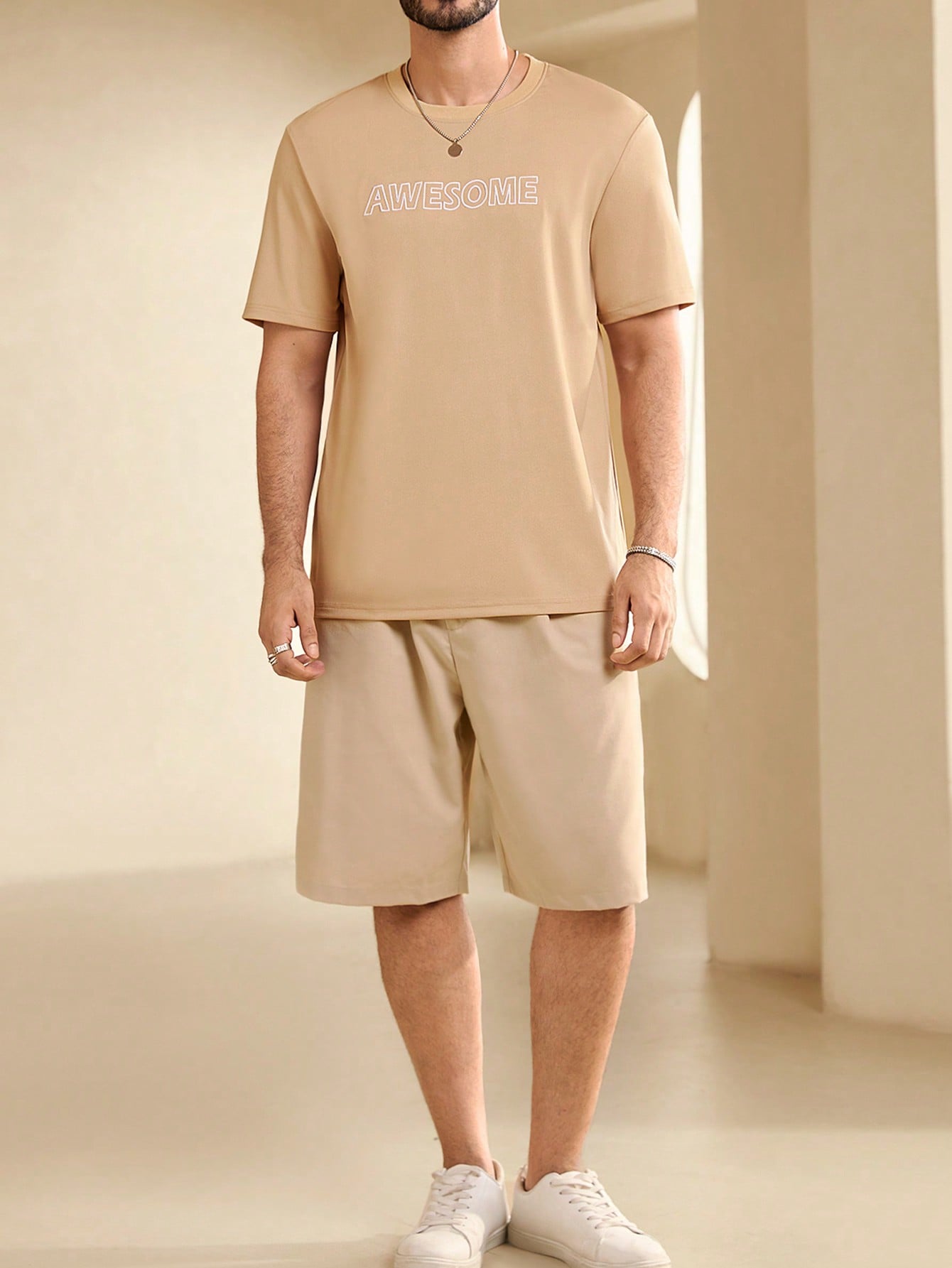 Men Summer Letter Print Round Neck Short Sleeve Casual T-Shirt