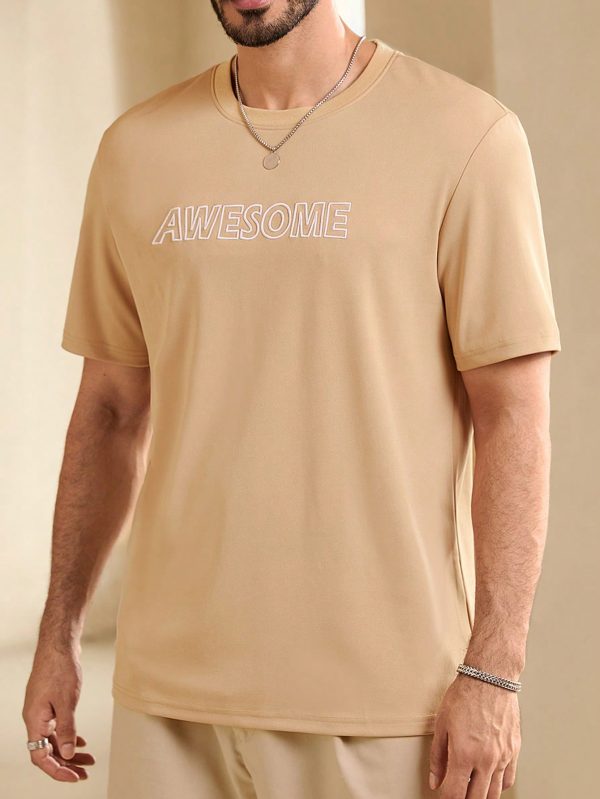 Men Summer Letter Print Round Neck Short Sleeve Casual T-Shirt