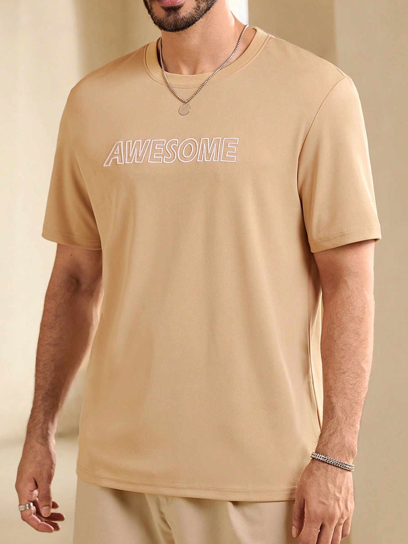 Men Summer Letter Print Round Neck Short Sleeve Casual T-Shirt