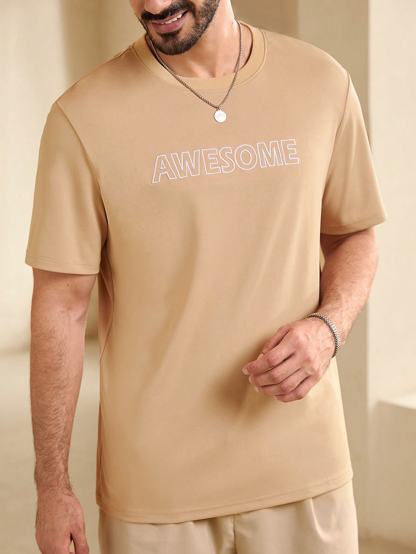 Men Summer Letter Print Round Neck Short Sleeve Casual T-Shirt